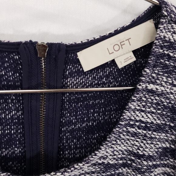 Ann Taylor LOFT Tank Dress Womens 2 Navy White Marled Pleated Knit Zip Up Mini - Picture 13 of 14